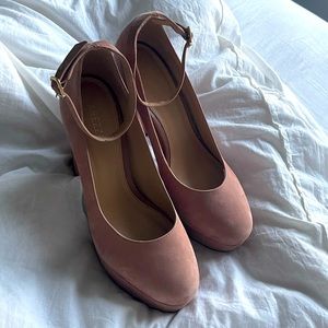 Arezzo pump with suede upper.4 covered block heel